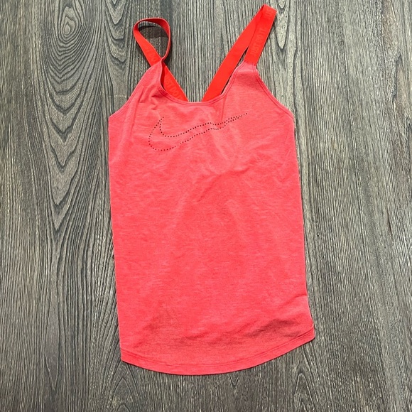 Nike Athletic Tank Top Dri Fit Crossback Keyhole Training Loose Fit Orange Small - Picture 1 of 5